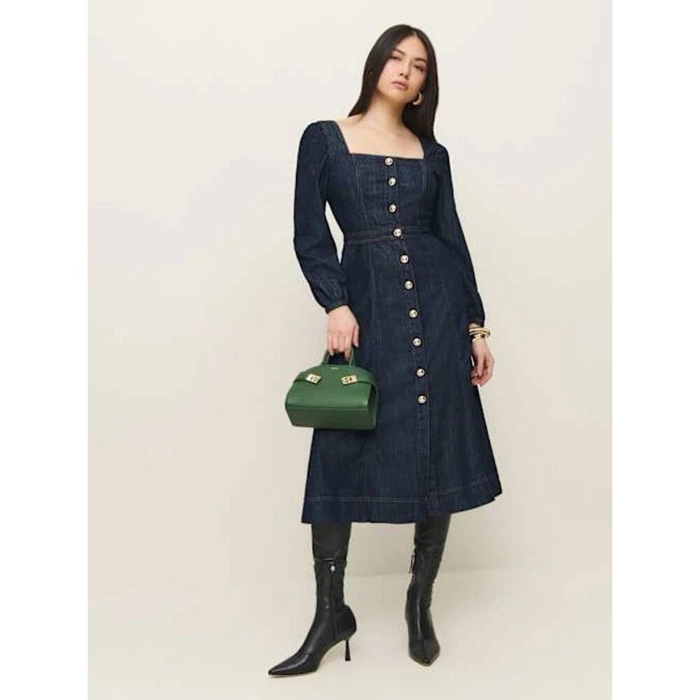 Reformation Navy Blue Button-Down Dress - Picture 3 of 10